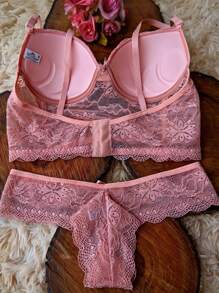 Luxury Lingerie Set Iris Bra And Panties Thong Bra With Padded Cup Thong Panties - 淺粉色 - 查看 2
