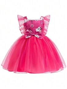 女婴紫红色薄纱公主裙，适合万圣节派对 - 玫紅色 - 查看 3