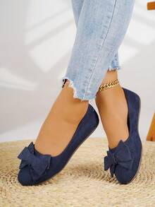 Women's Fashion Casual Flat Slip-On Shoes, Versatile Bow Accent Loafers, Suitable For Spring/Summer/Autumn