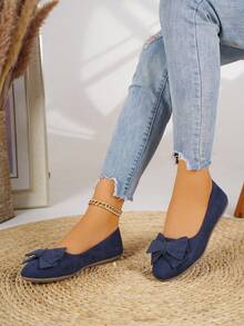 Women's Fashion Casual Flat Slip-On Shoes, Versatile Bow Accent Loafers, Suitable For Spring/Summer/Autumn
