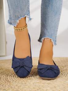 Women's Fashion Casual Flat Slip-On Shoes, Versatile Bow Accent Loafers, Suitable For Spring/Summer/Autumn