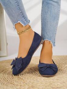 Women's Fashion Casual Flat Slip-On Shoes, Versatile Bow Accent Loafers, Suitable For Spring/Summer/Autumn