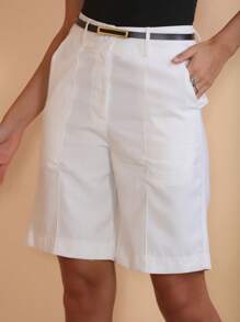 WUUW Women's Solid Color Metal Belt Shorts - 白色 - 查看 4