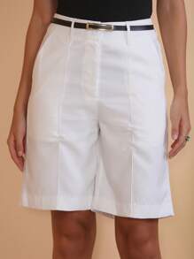 WUUW Women's Solid Color Metal Belt Shorts - 白色 - 查看 3