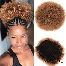 1 paquete de extensión de cabello postizo rizado rizado afro retro en moño con cordón para mujer - Multicolor - Ver 14