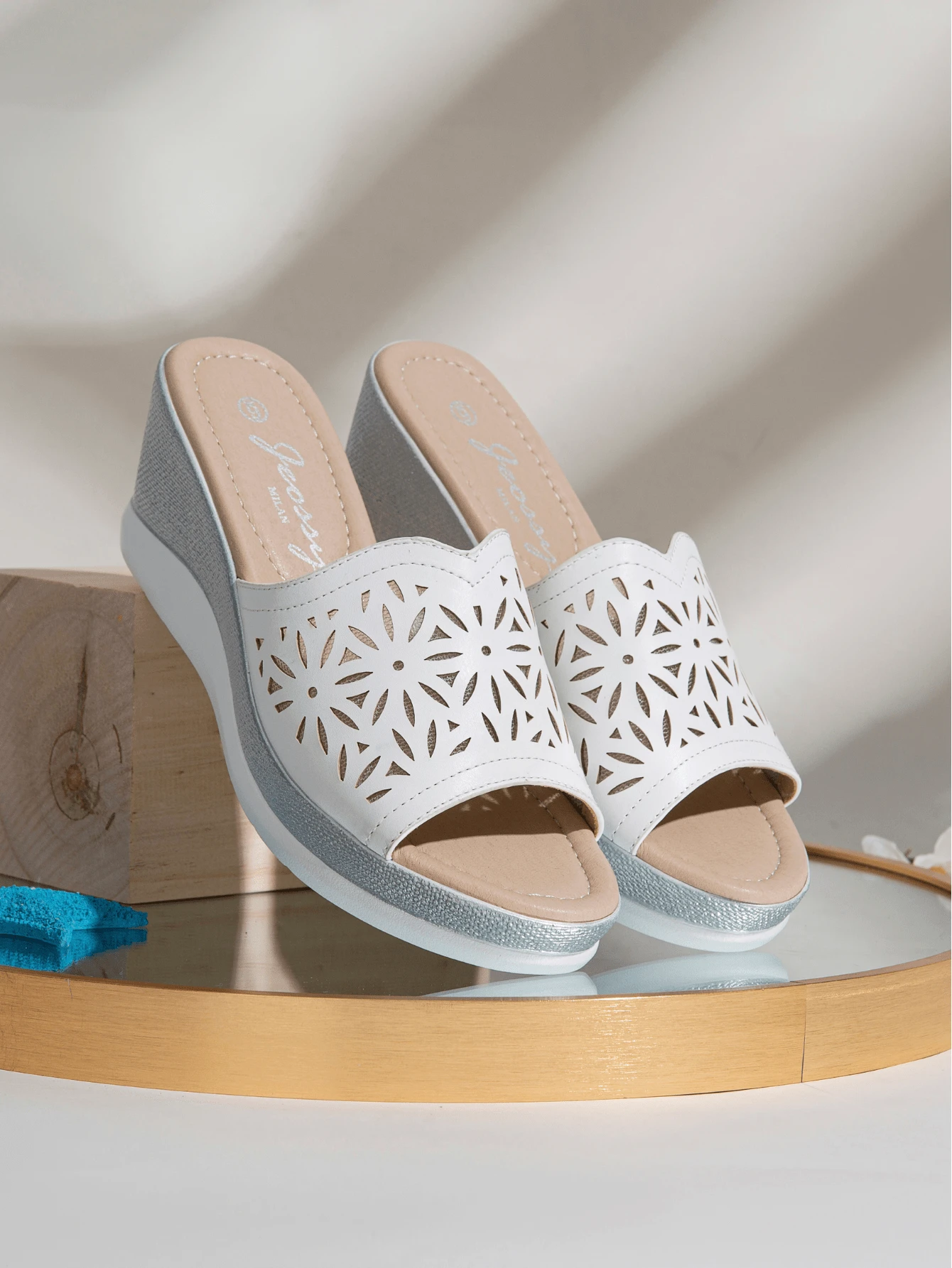 Comfyshoes Women's Sandals, Platform Peep Toe Wedge High Heel Slip On Shoes - White - View 1