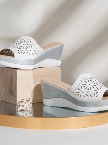 Comfyshoes Women's Sandals, Platform Peep Toe Wedge High Heel Slip On Shoes - White - View 3