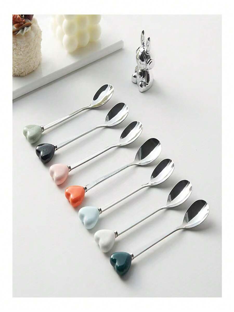 2/5/10 chiếc nĩa, thìa, dụng cụ khuấy cà phê, dụng cụ gắp trái cây và tráng miệng hình trái tim bằng thép không gỉ sáng tạo làm quà tặng Giáng sinh - nhiều màu - Xem 1