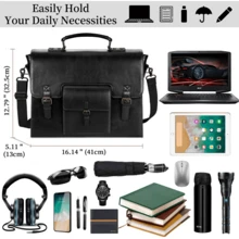 Leather Messenger Bag For Men Women 15.6 Inch Waterproof Vintage Leather Laptop Briefcase Large Satchel Shoulder Bag Office Travel College Computer Laptop Bag - 黑色 - 查看 7