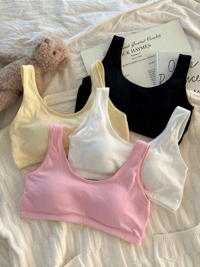 Teen Girls Underwear Padded Lightly Lined  Basic Cami Vest With U-Shape Back For Pre-Teen Students