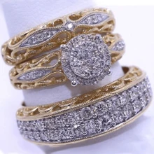 3 peças Anéis Empilháveis em Estilo Minimalista, Revestimento de Ouro 14k com Zircônia Cravejada, Anel de Noivado/Casamento, Decoração para Festa da Noite, Joias de Luxo - Dourado - Visão 1