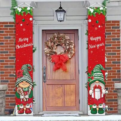 2pcs Christmas Porch Banner, Welcome Winter Yard Sign Gifts, Seasonal Christmas Outdoor Yard Decor, Porch Decoration, Home Decor,Christmas