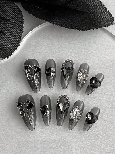 One Piece Set Of Transparent Black Base Dark Night Gothic Pure Handmade Press-On Nails , Dark Series Style, Suitable For Girls, Birthday Parties, Parties, Daily Life Nail Supplies Nails