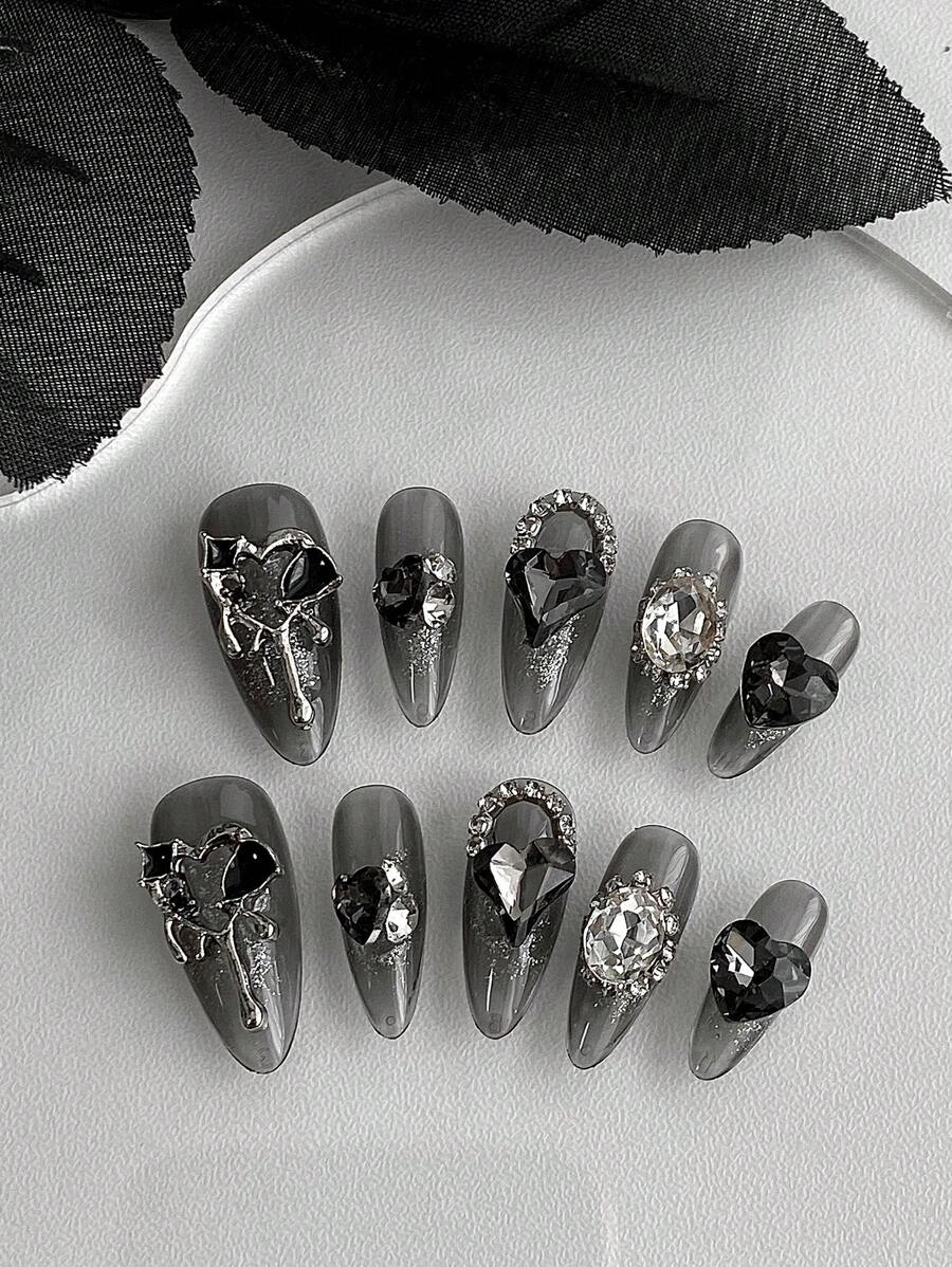 1 set d'autocollants pour ongles noirs transparents de style gothique fait main, série sombre, convient aux filles, aux fêtes d'anniversaire, aux rassemblements, aux soins quotidiens des ongles. Fournitures pour ongles, faux ongles à presser