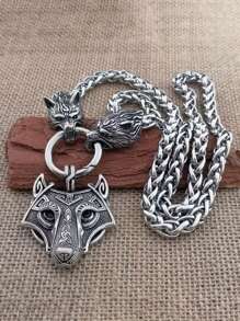 Nordic  Head Pendant Necklace, Vintage Crow Odin Battle Axe Necklace, Men's Fashionable Exaggerated Necklace, Antique Viking Talisman From Norway, Party Accessories And Gifts - Silver - View 12