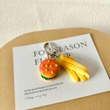 1pc Simulated Mini Burger, Fried Chicken & Sandwich Keychain, Cute & Weird Food Accessory Styles Include Fries, Baked Wings And Bag Pendant Decor - Multicolor - View 15