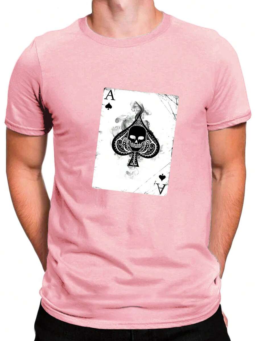 Men's T-Shirt Playing Card Graphic Letter DTF Shirt 100% Cotton - Màu Hồng baby - Xem 1