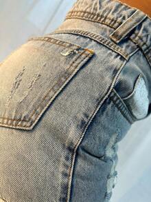 Foil Denim Shorts - 藍色 - 查看 5