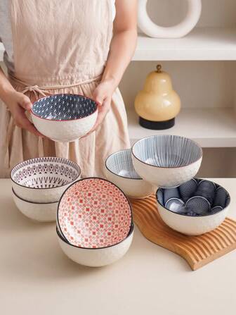 1 件 6 英寸陶瓷材质圆形碗，北欧创意高端奢华简约餐具，浮雕碗，适合节日聚会、餐厅、家庭，适用于洗碗机和微波炉和烤箱，彩色图案圣诞礼物