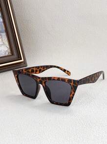 1件装方形女士时尚Y2K街头风眼镜，万圣节必备单品，秋冬女装，商务休闲礼品，豹纹图案，适合夏季海滩度假、户外旅行 - 紅豆花灰片 - 查看 2