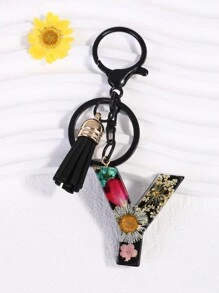 1 Móc khóa hình hoa cúc và chữ cái pha lê dành cho nữ, thích hợp làm quà tặng ngày lễ tình nhân, phụ kiện ô tô, túi xách, đồ dùng học tập, phong cách Goth Y2k dễ thương - màu đen - Xem 16