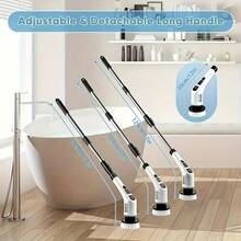 Electric Spin Scrubber Adjustable Speeds Cordless Electric Scrubber For Cleaning, Adjustable & Detachable Handle Shower Scrubber With 7 Replaceable Brush Heads For Floor Bathroom Tub Tile - trắng - Xem 3