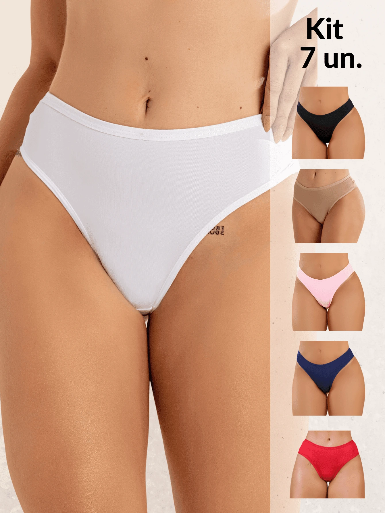 Kit 7 Basic Panties Thong Sexy Women's Underwear Casual Daily Comfort Simple Sturdy Stitching Well-Behaved Everyday - 藏蓝色 - 查看 1