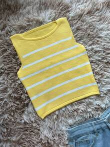 Women Knit Tops Knitting Vest - 黃色 - 查看 3