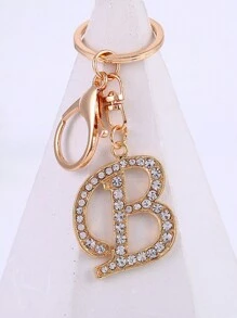 1 st., vergulde en met strass versierde eerste letter sleutelhanger, schattige strass sleutelhanger, geschikt voor dagelijks gebruik, geschikt voor zowel mannen als vrouwen, ringtas, sleutelhanger, rugzakhanger, cadeaus voor vrouwen en meisjes, portemonnee en handtas accessoires, eerste letter A-Z