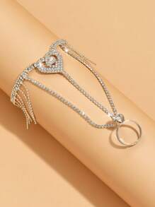 1 Set modischer vollständig mit Strass besetzter minimalistischer, vielseitiger Hochzeits- und Abendschmuck-Set bestehend aus Halskette, Ohrrringen, Handkette/Ring, geeignet für Damen Bälle, Partys, Thanksgiving, Halloween, als Geschenk