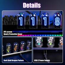 Nixie Tube Clock Night Light, DIY Nixie Tube Clock Kit Simulation, Digital Clock Supports Wi-Fi Time Calibration, 3 Lighting Modes, 12/24 Hour Display IPS Glowing Analog Desktop Clock Decor Gift (RGB) - USB Plug - View 10