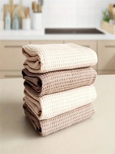 4st moderna våffelvävda disktrasor och handdukar, endast handtvätt, superabsorberande och låg ludd Köksstäddukar, för torkning av disk och hushållssysslor, kaffefärg