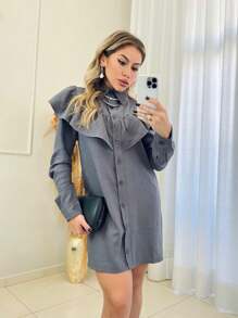 RUFFLED DRESS - Xám - Xem 3