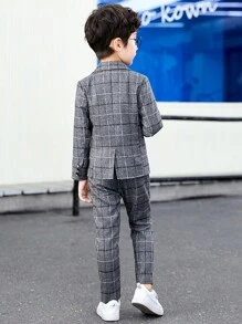 2 件套年轻男孩正式西装外套和裤子，演出/婚礼/学校派对服装，秋季 - 灰色 - 查看 6