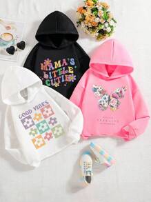 3pcs/Set Tween Girls Cartoon Pattern Print Warm Hoodies - Multicolor - View 1