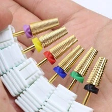 Easy Nail 1pc Double Hand Use 5 In 1 Golden Tungsten Steel Nail Milling Drill Bits, Multi-Functional Carbide With High Hardness For Long-Term Gel Removal, 2.35mm Shank Diameter - Multicolor - View 3