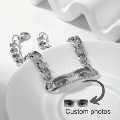 Personalized Eye Photo Bracelet, Customized Photo Stainless Steel Beaded Jewelry Bracelet For Men, Engraved Picture Stainless Steel Gift Black,Gold,Silver Stylish,Vintage,Contracted,Simple,Unisex,Punk Custom,Personalized,Unique Ideal Gifts For Him Her,Boyfriend,Girlfriend,Dad,Mom,Family,Friends,Pets,Grandparents,Son,Daughter For Anniversaries,For Birthdays,For Daily Wear,For Prom,For Father's Day,For Mother's Day,For Valentine's Day,For Graduation,For Weddings