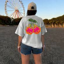 Women's T-Shirt Cotton Street Style Straight Cut Cherry Fire - 白色 - 查看 4
