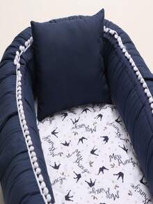 Tổ giảm chấn cũi có thể điều chỉnh với dây đeo, khóa kéo và gối cho bé - Màu xanh hải quân - Xem 4