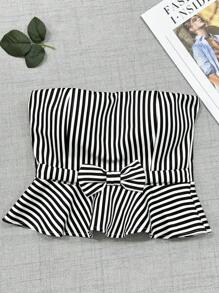 Cropped Top With Striped Tie 2024k - 黑色 - 查看 1