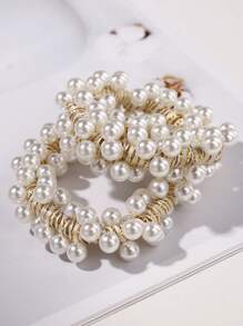 2pcs Faux Pearl Decor Hair Tie Elegant Ponytail Holder Hair Elastic Hair Rope - Multicolor - View 2