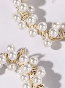 2pcs Faux Pearl Decor Hair Tie Elegant Ponytail Holder Hair Elastic Hair Rope - Multicolor - View 3