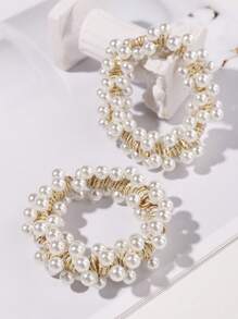 2pcs Faux Pearl Decor Hair Tie Elegant Ponytail Holder Hair Elastic Hair Rope - Multicolor - View 1