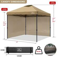 KAMPKEEPER Canopy Tent,10x10 Canopy Tent With Sidewalls,Pop Up Canopy Tent For Commercial Garden Wedding Camping Party With 2 Sidewalls & 4 Weight Bags & Carry Bag - Khaki - View 7