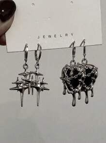 4 件 Y2K 哥特液体心形星形吊坠耳环女式锆石爱心垂坠耳环哥特式不对称流苏耳环情人节、妈妈、母亲、母亲节、礼物 - 黑色 - 查看 1