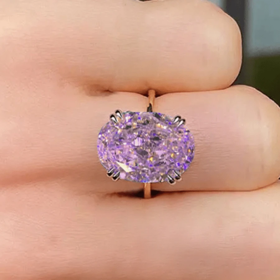 Nhẫn hình tròn đá quý hồng sang trọng và đá Sapphire xanh tự nhiên cho phụ nữ, quà tặng trang sức thời trang cho tiệc cưới - Hồng - Xem 1
