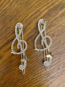 2 chiếc kẹp tóc kim loại thời trang hình bướm và nốt nhạc đính đá lấp lánh, kẹp tóc đơn giản kiểu hoàng gia Halloween, kẹp tóc Y2K, phụ kiện tóc cho nữ, phụ kiện đội đầu - Bạc - Xem 3