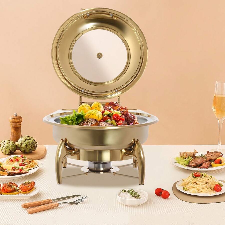 Chafing Dish Buffet Set 6.34Qt, Gold Stainless Steel Chafers And Buffet Warmers Sets For Parties, Events, Wedding, Camping, Dinner - 金色 - 查看 1