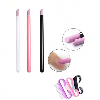 Bộ 2/6 que mài móng bằng thạch anh, cọ làm sạch móng, cọ sừng bò bằng nhựa, cọ sừng cừu nhỏ, dụng cụ chăm sóc móng, que mài móng bằng thạch anh, que làm sạch biểu bì móng, dụng cụ loại bỏ biểu bì, không gây hư hại.