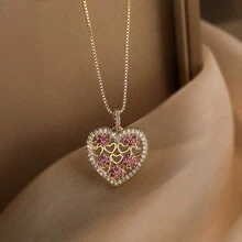 1pc Fashion Luxury Colorful Cubic Zirconia Heart Pendant Necklace, Elegant Jewelry Gift For Girlfriend, Party - Multicolor - View 10